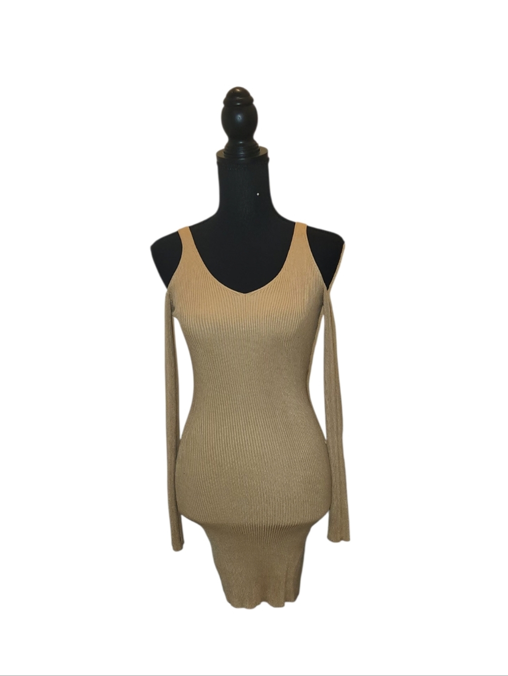 Love Always - Ribbed Knit Sweater Dress W/Peak- A-boo Shoulders & Long Sleeves